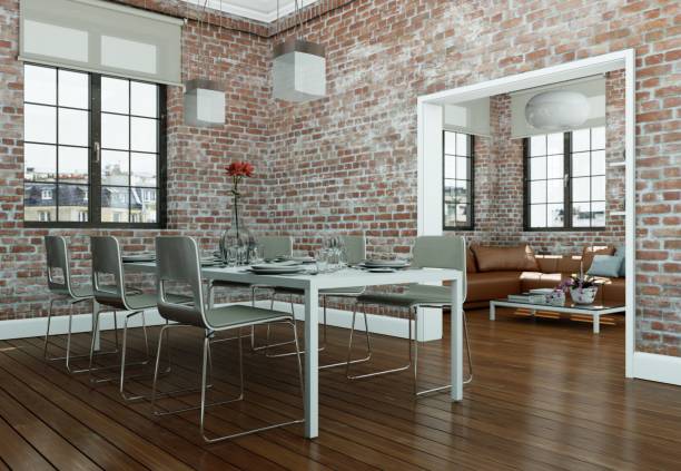 istock modern skandinavian interior design living room with stone wall 1000743010