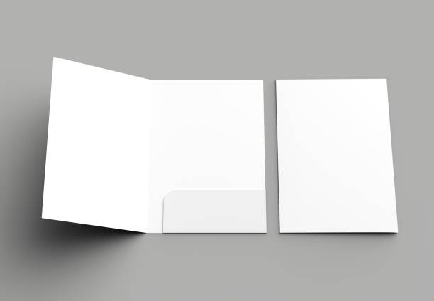 istock A4 size single pocket reinforced folder mock up isolated on gray background. 3D illustration. 1000746480