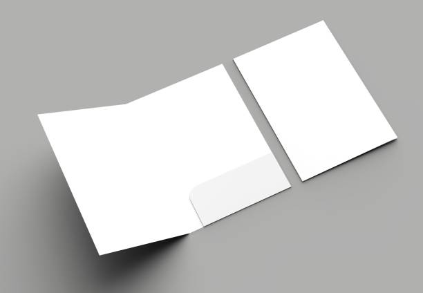 istock A4 size single pocket reinforced folder mock up isolated on gray background. 3D illustration. 1000749478
