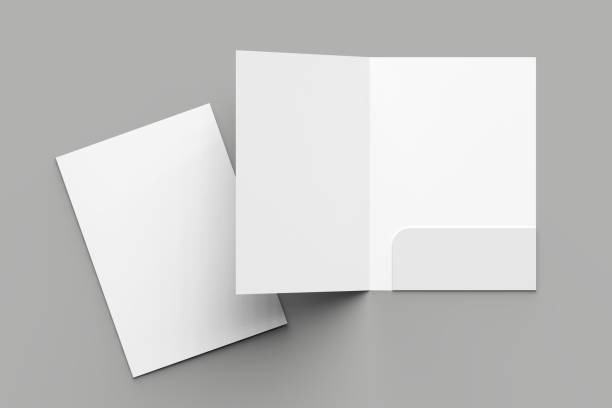 istock A4 size single pocket reinforced folder mock up isolated on gray background. 3D illustration. 1000754492