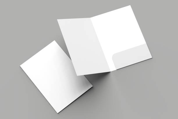 istock A4 size single pocket reinforced folder mock up isolated on gray background. 3D illustration. 1000755108