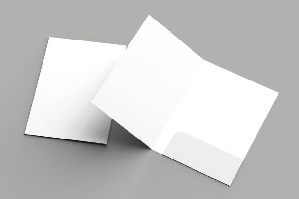 istock A4 size single pocket reinforced folder mock up isolated on gray background. 3D illustration. 1000755878