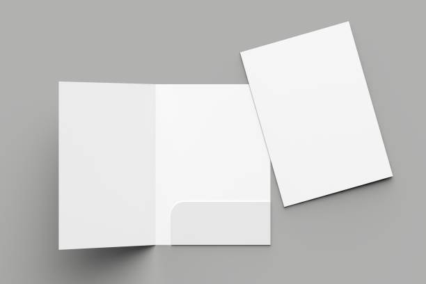 istock A4 size single pocket reinforced folder mock up isolated on gray background. 3D illustration. 1000756564