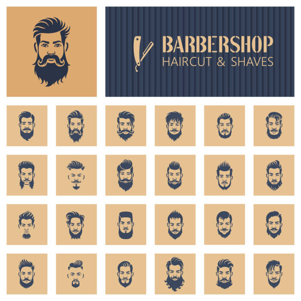 ilustrações, clipart, desenhos animados e ícones de ícones de barbearia - men stubble beard human hair