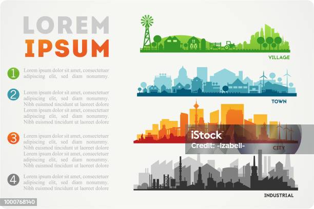 Illustrazione Skyline Città - Immagini vettoriali stock e altre immagini di Città - Città, Scena rurale, Infografica