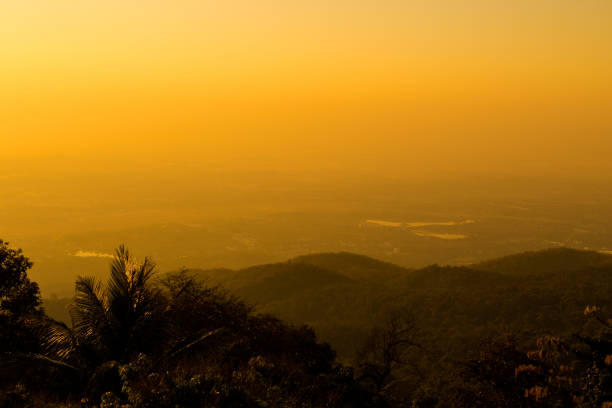 Panorama of Thai Chiang Mai from beautiful buddhist Wat Phra That Doi Suthep temple in northern Thailand. Pictures of in south east Asia during sunrise.