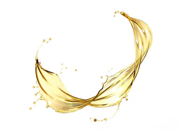 Olive or engine oil splash, Golden Cosmetic Liquid isolated on white background, 3d illustration with Clipping path.