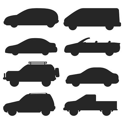 Car auto vehicle transport silhouette type design travel race model technology style and generic automobile contemporary kid toy flat vector illustration. Luxury car auto wheel racing motor drive.