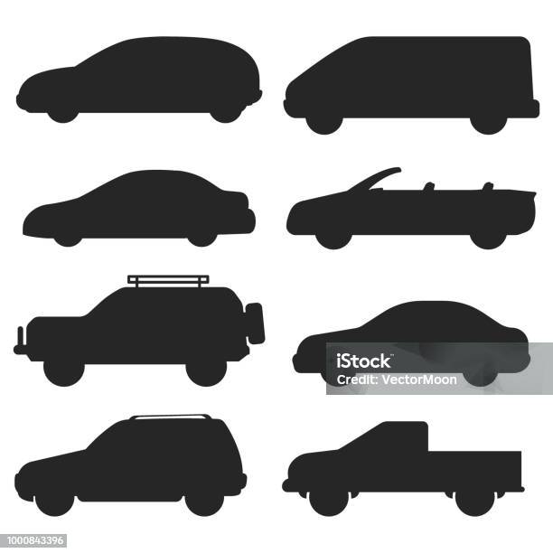 Car Auto Vehicle Transport Silhouette Type Design Travel Race Model Technology Style And Generic Automobile Contemporary Kid Toy Flat Vector Illustration Stock Illustration - Download Image Now