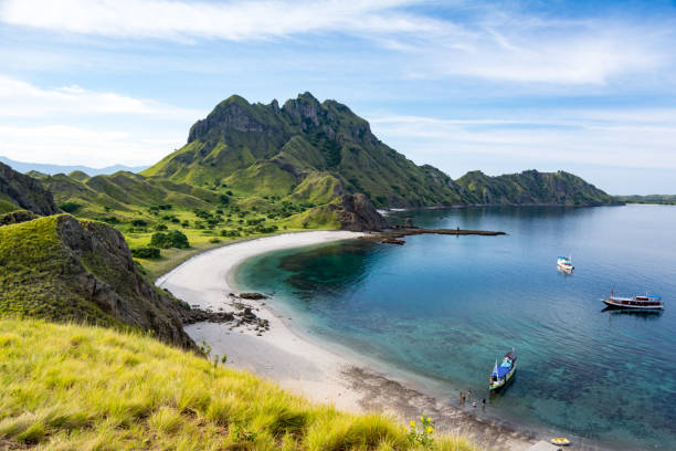 Aerial View of the Padar Island Bay, Padar Island Komodo National Park, Indonesia Aerial View of the Padar Island Bay, Where We Come in. Padar Island Komodo National Park, Indonesia pulau komodo stock pictures, royalty-free photos & images