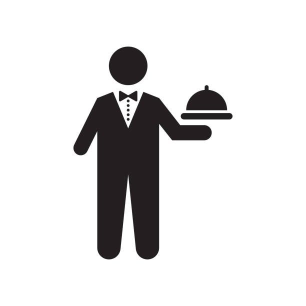 Waiter icon vector sign and symbol isolated on white background, Waiter logo concept Waiter icon vector isolated on white background for your web and mobile app design, Waiter logo concept banquet chairs stock illustrations