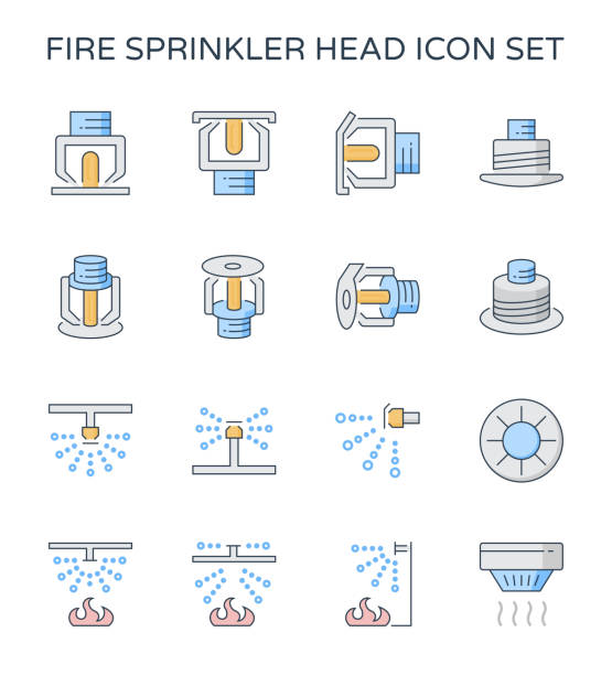 ilustrações, clipart, desenhos animados e ícones de ícone de extinção de incêndios de fogo - smoke detector fire alarm sensor smoke