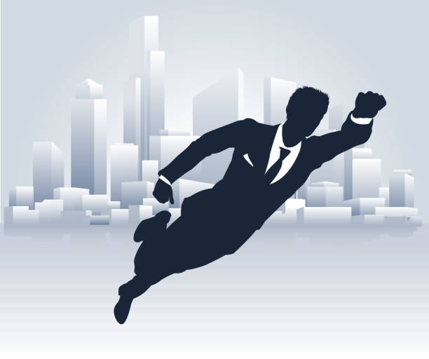 superhelden-business-mann - superhero comic book cityscape flying stock-grafiken, -clipart, -cartoons und -symbole