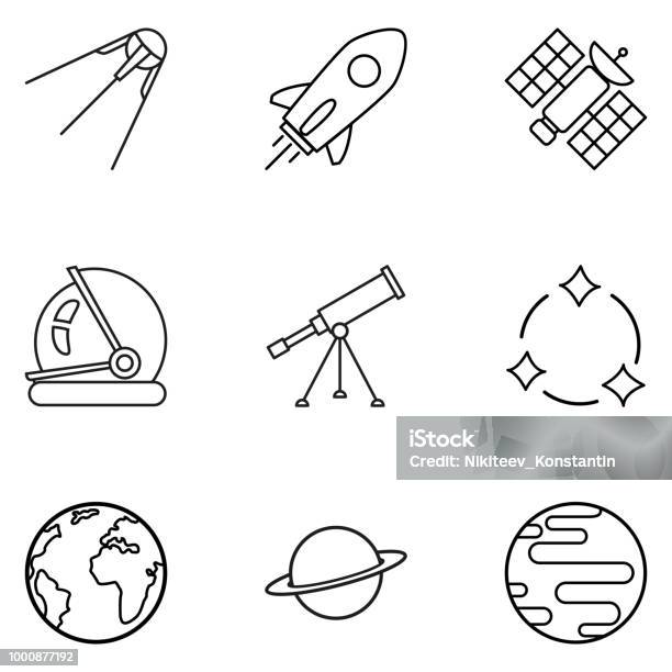 Vector Set Of Black Outline Space Icons Stock Illustration - Download Image Now - Icon Set, Icon Symbol, Space Station