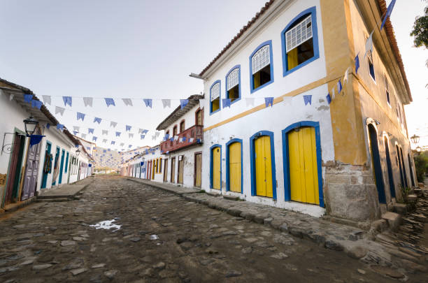 istock white houses with colored doors and windows in Paraty 1000877422