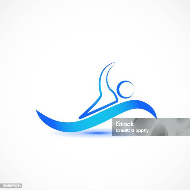 Swimming Sport Symbol Logo Illustration Stock Illustration - Download Image Now - Athlete, Beach, Blue