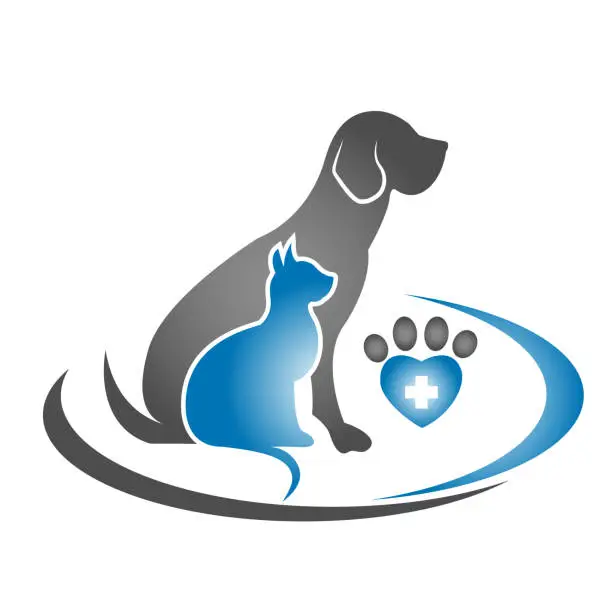 Vector illustration of Dog and cat love heart footprint id card icon vector