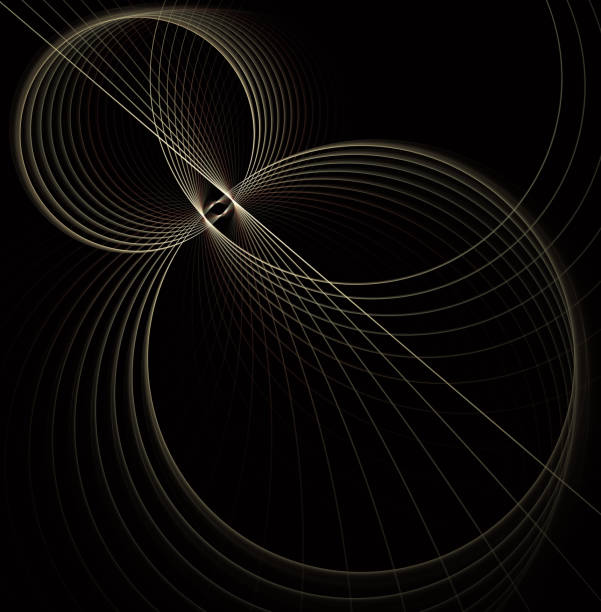 Illuminated curved lines. Glowing particles and wireframe. Futuristic illustration Technology digital vortex or swirl background. Abstract spirograph element. Fractal graphics.