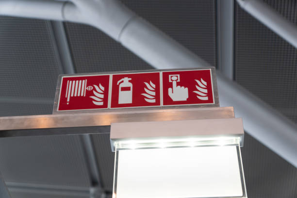 istock Symbols with fire extinguishers, fire hose and fire alarm key 1000896290