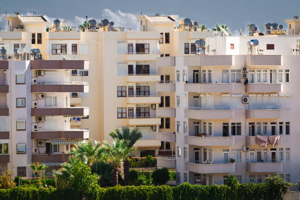 Modern apartment complex. Residential real estate in Turkey. Residential building against the sky.