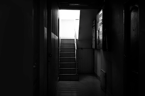 Stairs in the building. background black.