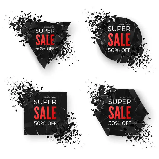 Vector illustration of Big Sale Banner. Explode Geometric Shapes Banners. Special Offer Banner. Sale Banner Templates. Abstract Geometric Banner Templates. Vector illustration isolated on white