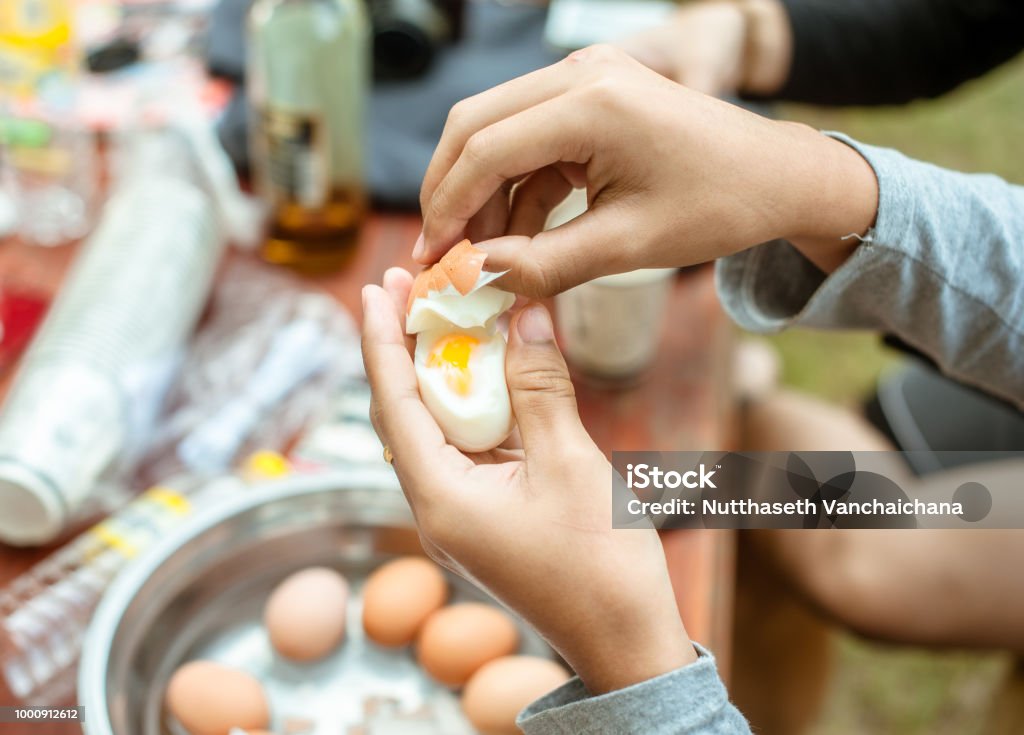 케이스는 아침에 캠프에 계란을 삶은 사람들이 케이스 종 기 계란 아침 에입니다 갈색에 대한 스톡 사진 및 기타 이미지 - 갈색 ...