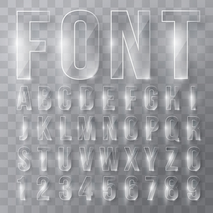Font alphabet numbers transparent effect in vector format