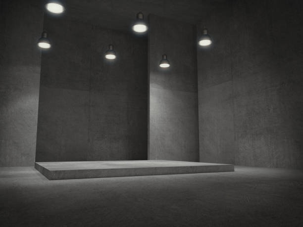 istock Empty room,Pedestal for display,Blank product stand with lamps light spot .3D rendering. 1000951684