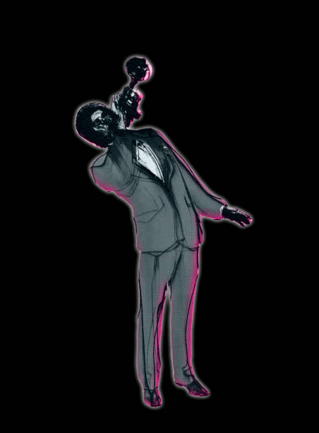 芸術的な黒と灰色の古典的なジャズ トランペット奏者のイラスト - bebop点のイラスト素材／クリップアート素材／マンガ��素材／アイコン素材