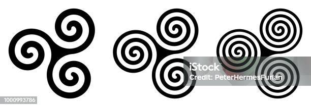 Three Black Celtic Triskelion Spirals Over White Stock Illustration - Download Image Now - Celtic Style, Triskele, Spiral