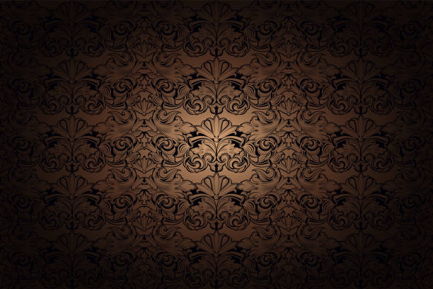 ilustraciones, imágenes clip art, dibujos animados e iconos de stock de vintage fondo gótico en oro, bronce, caramelo, chocolate y negro - floral pattern retro revival old fashioned flower