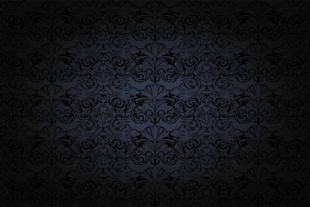 vintage Gothic background in dark grey and black vintage Gothic background in dark grey and black with classic Baroque pattern, Rococo with darkened edges 19th century style stock illustrations