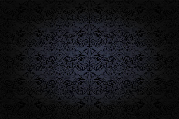 vintage Gothic background in dark grey and black vintage Gothic background in dark grey and black with classic Baroque pattern, Rococo with darkened edges landscape design stock illustrations