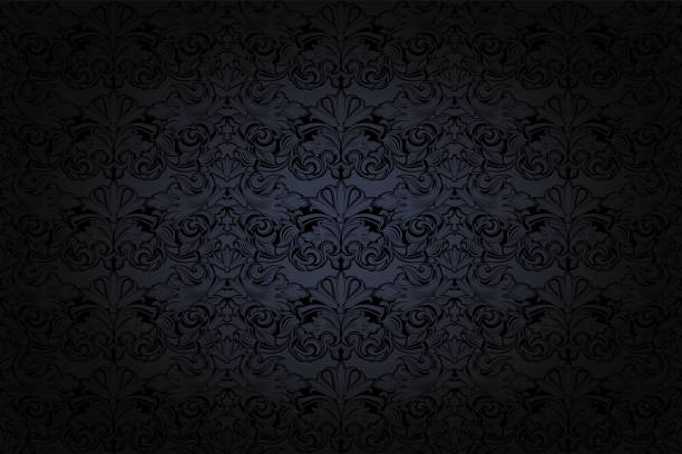 vintage Gothic background in dark grey and black vintage Gothic background in dark grey and black with classic Baroque pattern, Rococo with darkened edges royal stock illustrations