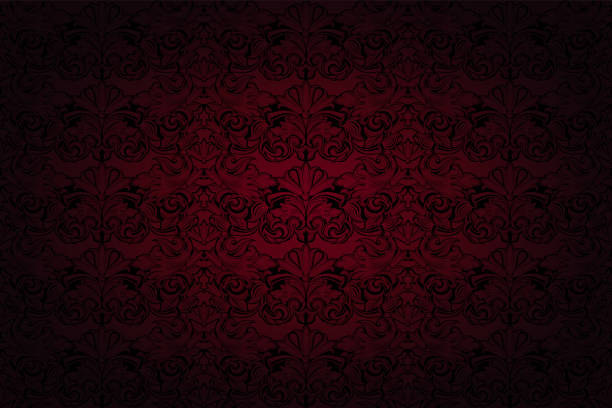 illustrations, cliparts, dessins animés et icônes de royal, vintage, gothique fond en rouge foncé et noir - retro revival old fashioned silk wallpaper pattern