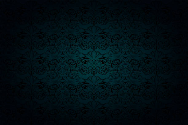 królewskie, vintage, gotyckie tło w ponurych malachitowych odcieniach zieleni i czerni - pattern retro revival old fashioned wallpaper stock illustrations