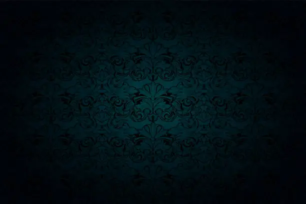 Vector illustration of Royal, vintage, Gothic background in gloomy malachite green and black tones