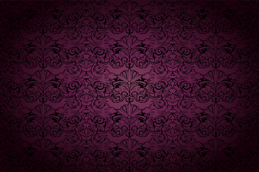Royal, vintage, Gothic background in dark purple and black with classic Baroque, Rococo ornaments