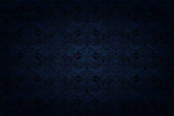vintage gothic hintergrund in dunkelblau und schwarz - floral pattern retro revival old fashioned flower stock-grafiken, -clipart, -cartoons und -symbole