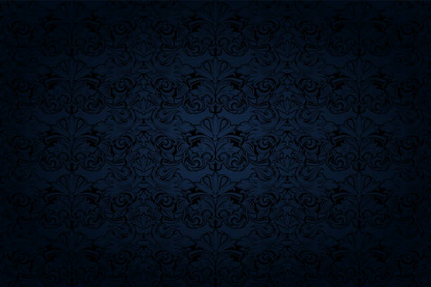 vintage Gothic background in dark blue and black vintage Gothic background in dark blue and black with a classic Baroque pattern, Rococo damask stock illustrations