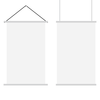Mock up of white blank textile banners with folds set. Vector.