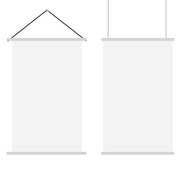 Mock up of white blank textile banners with folds set. Vector Mock up of white blank textile banners with folds set. Vector. hanging signboard stock illustrations