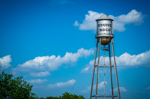 On a nice sunny afternoon in small town north of Austin , Texas - Round Rock , TX , USA - Water Tower