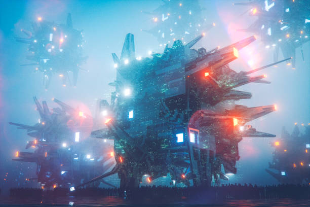 istock Ominous dark futuristic cityscape 1001025634