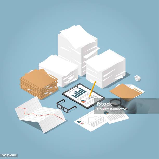 Isometric Paper Work Illustration Stock Illustration - Download Image Now - Document, Paper, Isometric Projection