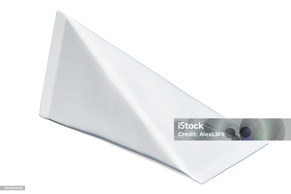 Blanc de simulacre en emballage de boîte en carton triangle sur la table en bois, 3D rendering - Photo de Triangle - Forme bidimensionnelle libre de droits