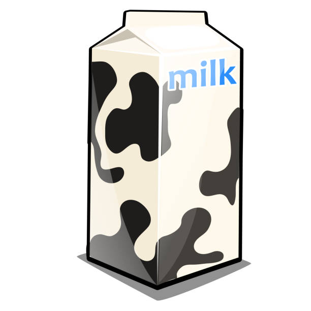 istock A single carton of milk with the words and black and white texture isolated on a white background. Package design of dairy products, retail package. Vector illustration 1001060038