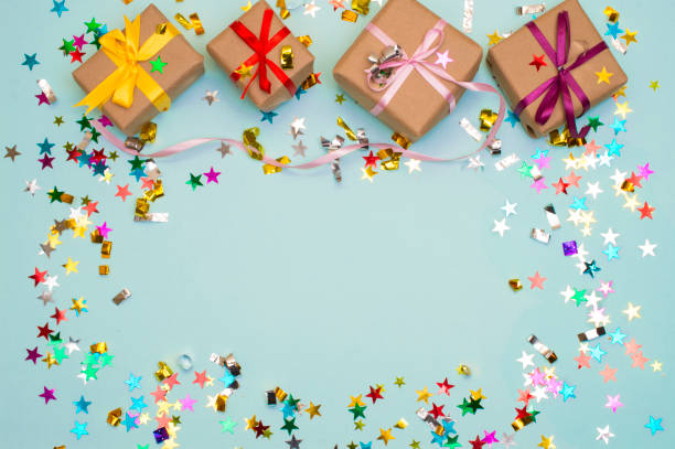 istock Happy birthday and gift box on color background 1001077750