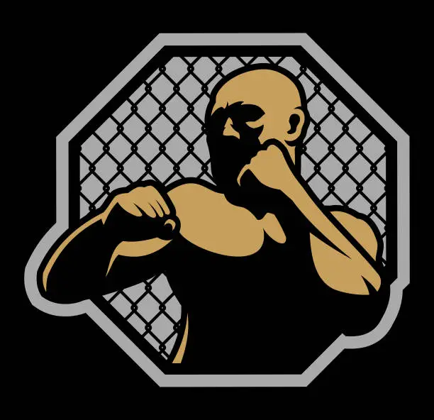 Vector illustration of Emblem of MMA fighter in rack